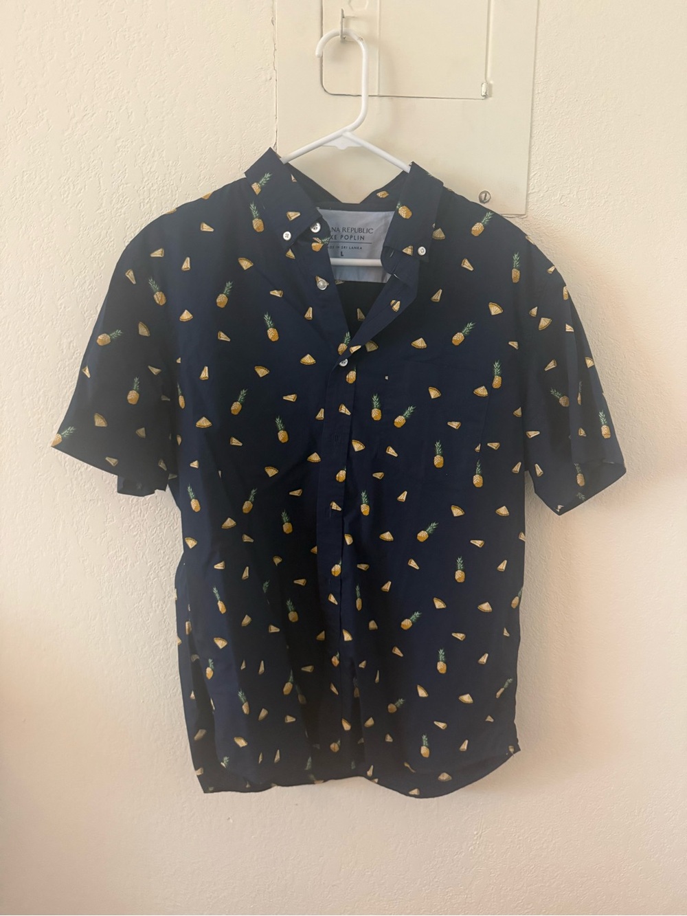 Banana Republic Navy Short-Sleeve Pineapple Print Shirt
